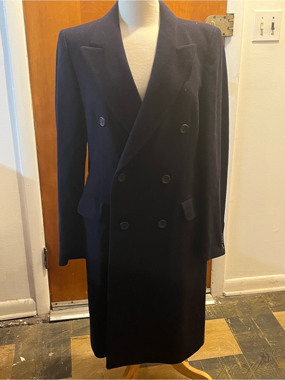Nicholson of St. Albans Morbrook England Navy Double Breasted Wool Coat Size 40